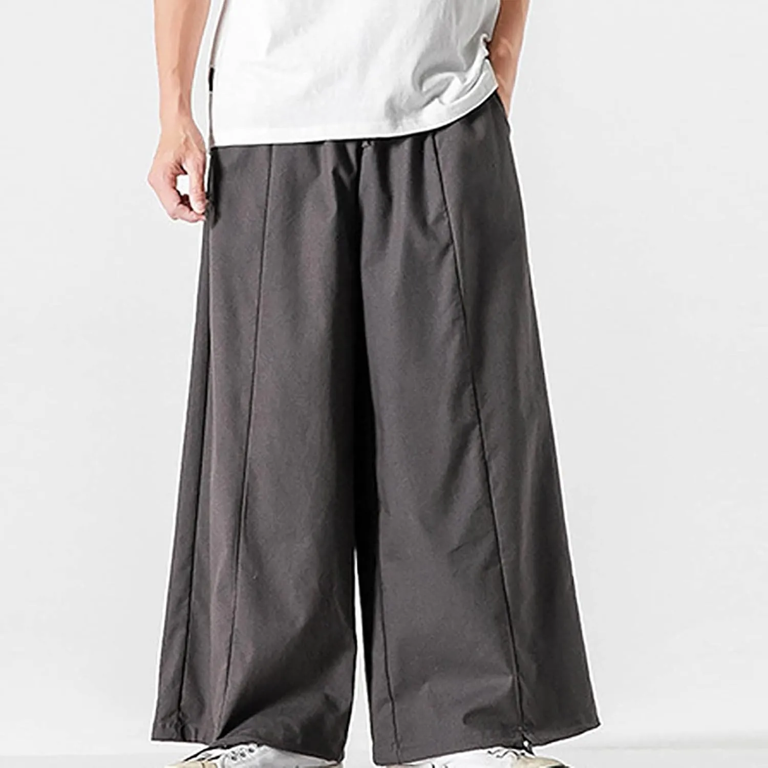 Mens Loose Fit Linen Harem Pants Wide Straight Leg Streetwear Bloomer Pants Summer Beach Yoga Hippie Trousers for Men