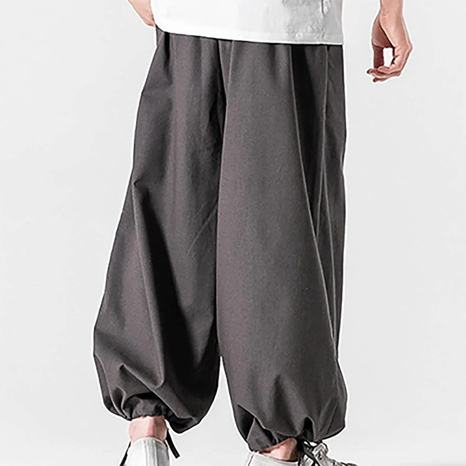 Mens Loose Fit Linen Harem Pants Wide Straight Leg Streetwear Bloomer Pants Summer Beach Yoga Hippie Trousers for Men