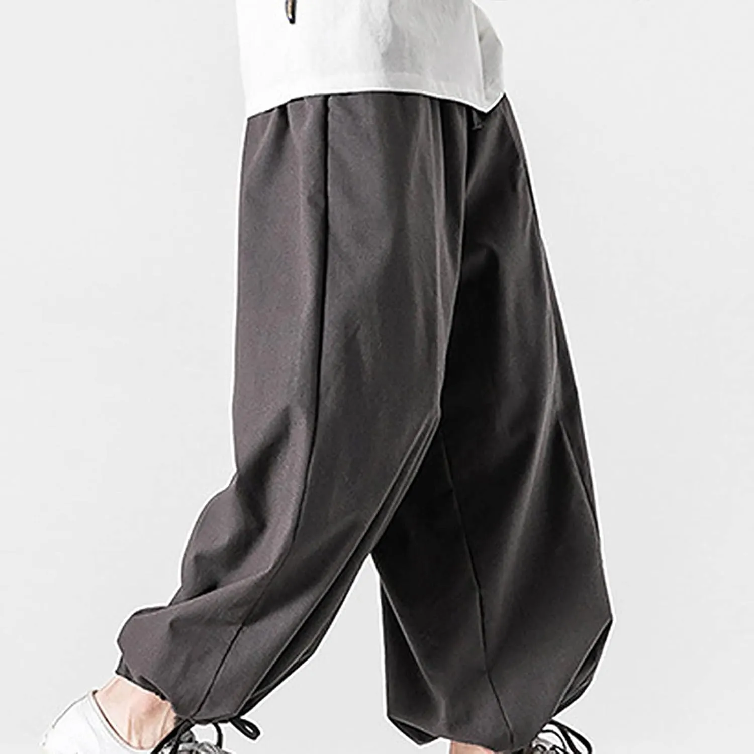 Mens Loose Fit Linen Harem Pants Wide Straight Leg Streetwear Bloomer Pants Summer Beach Yoga Hippie Trousers for Men