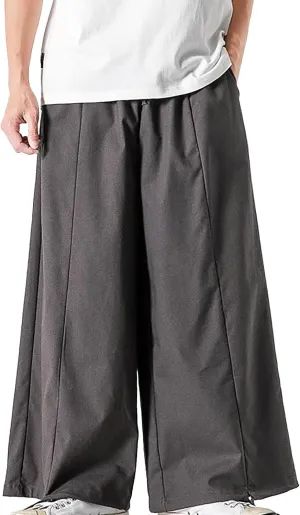 Mens Loose Fit Linen Harem Pants Wide Straight Leg Streetwear Bloomer Pants Summer Beach Yoga Hippie Trousers for Men