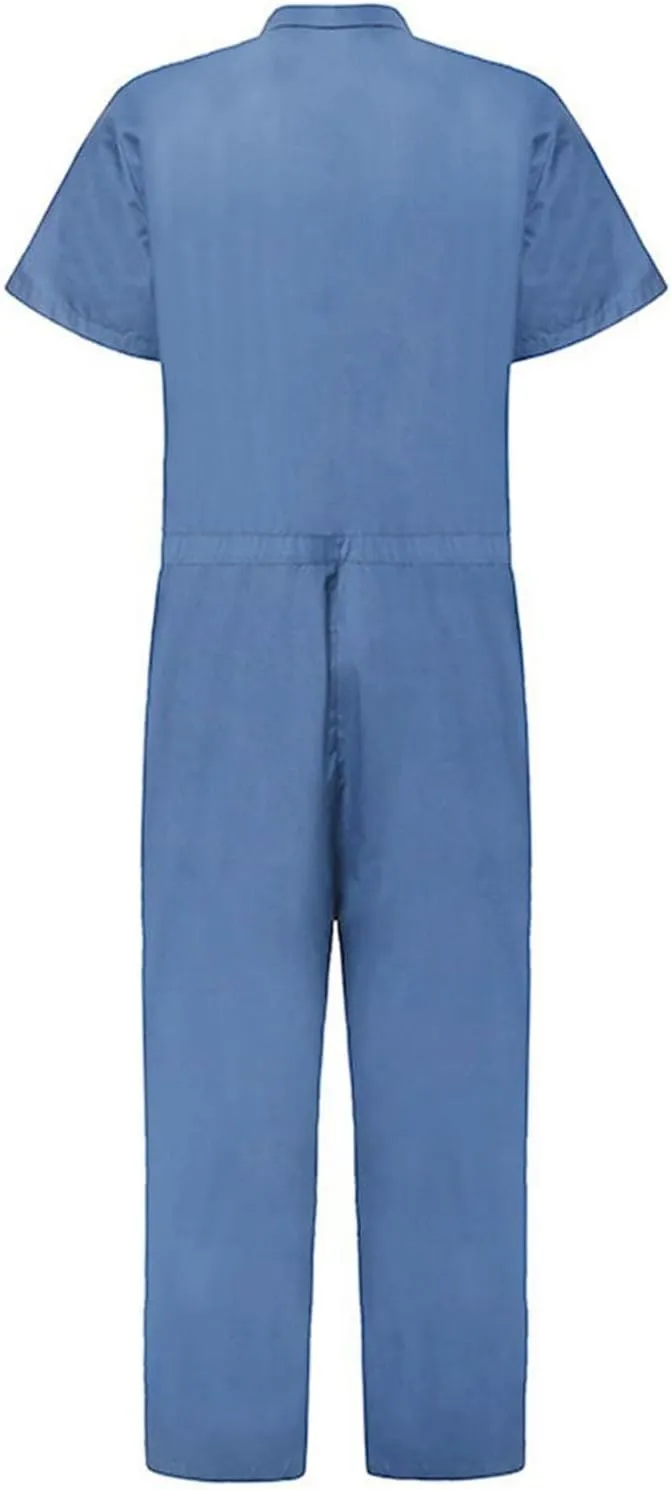 Mens Overalls Short Sleeve Zip Front One Piece Work Wear Coveralls Flight Suit Rompers Jumpsuit with Pockets
