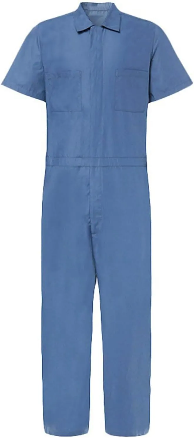 Mens Overalls Short Sleeve Zip Front One Piece Work Wear Coveralls Flight Suit Rompers Jumpsuit with Pockets