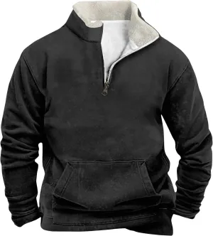 Men's Quarter Zipper Sherpa Sweatshirts 2025 Thermal Warm Sweater 1/4 Zip Stand Collar Cowboy Print Tactical Jacket