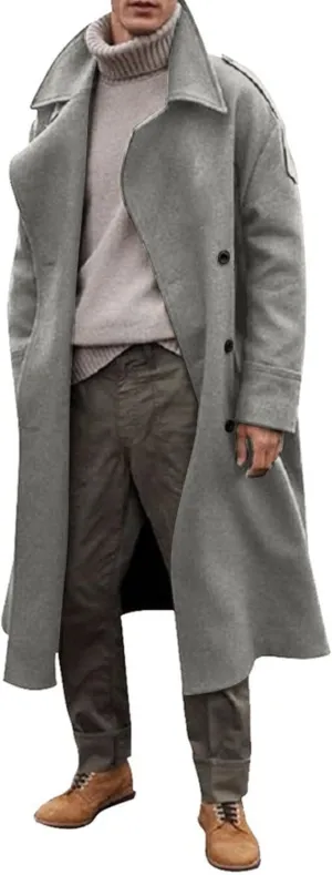 Men's Single Breasted Warm Peacoat Trench Winter Classic Overcoat with Pockets