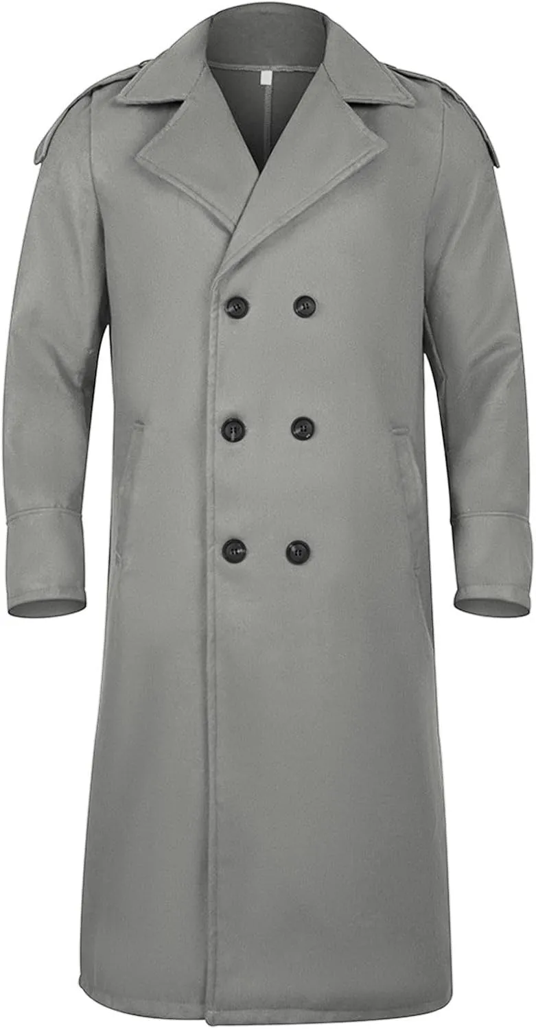 Men's Single Breasted Warm Peacoat Trench Winter Classic Overcoat with Pockets
