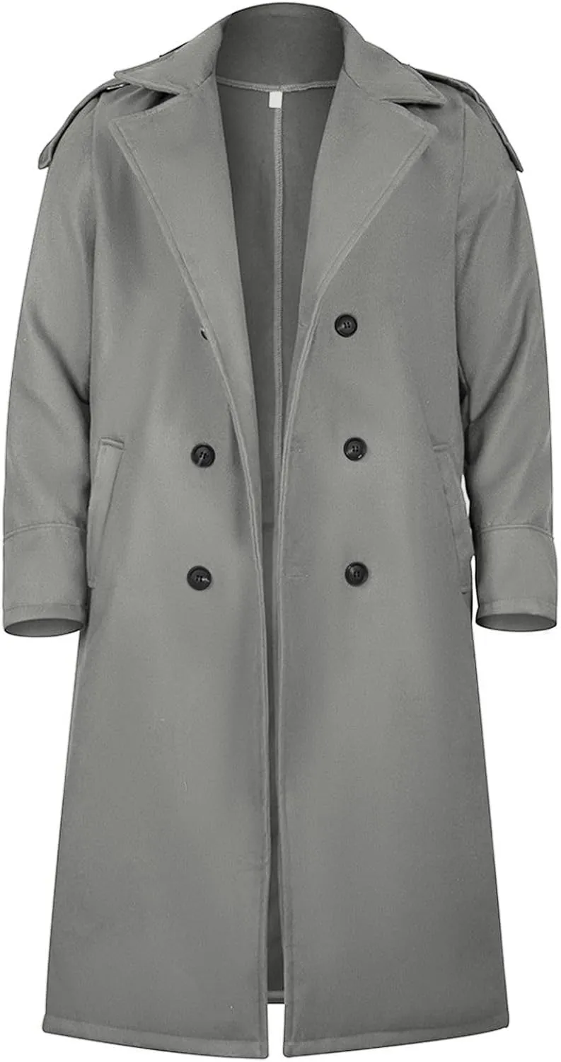 Men's Single Breasted Warm Peacoat Trench Winter Classic Overcoat with Pockets