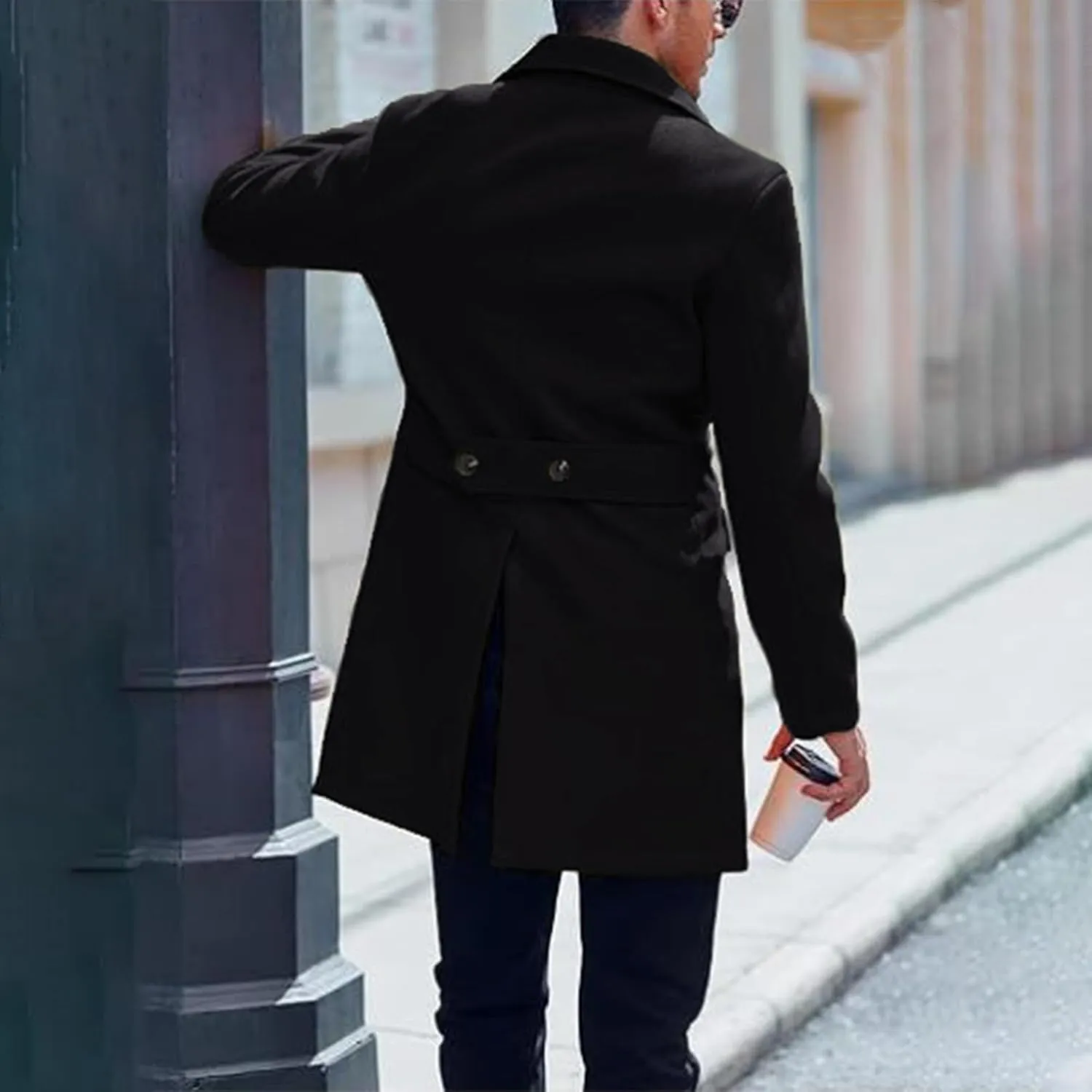 Men's Single Breasted Winter Peacoat Casual Trench Slim Fit Overcoat with Pockets