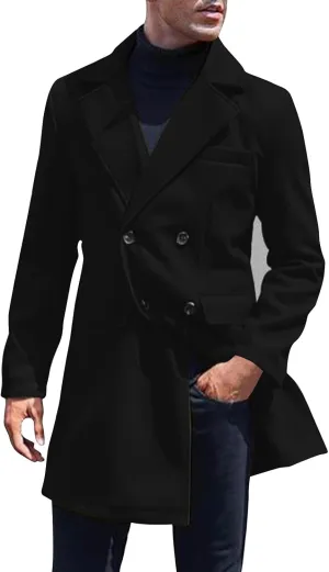 Men's Single Breasted Winter Peacoat Casual Trench Slim Fit Overcoat with Pockets