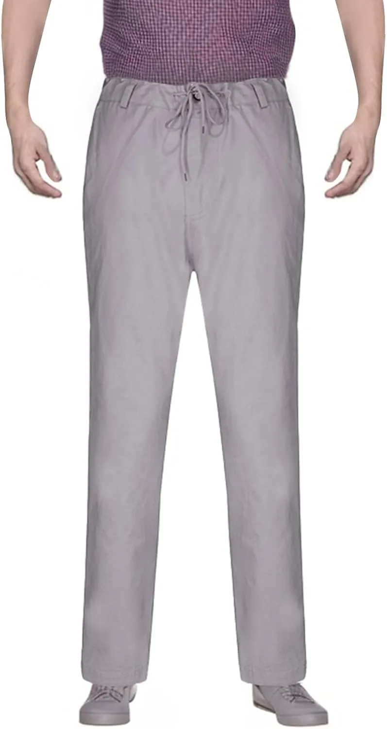 Men's Solid Color Linen Outdoor Pants Loose Casual Drawstring Long Leg Pants 2025