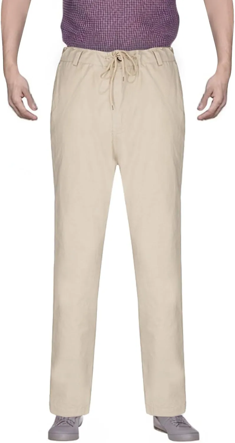 Men's Solid Color Linen Outdoor Pants Loose Casual Drawstring Long Leg Pants 2025