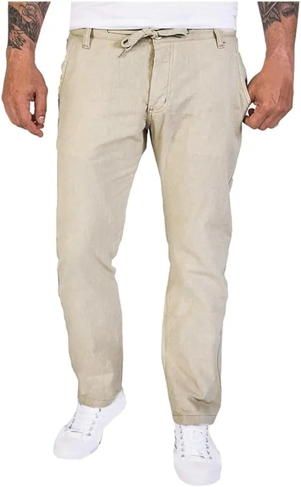 Men's Solid Color Linen Outdoor Pants Loose Casual Drawstring Long Leg Pants 2025