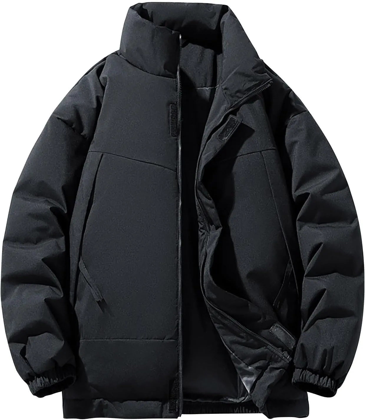 Men's Stand Collar Puffer Jacket Down Winter Coats Cotton Padded Waterproof Outerwear with Pockets