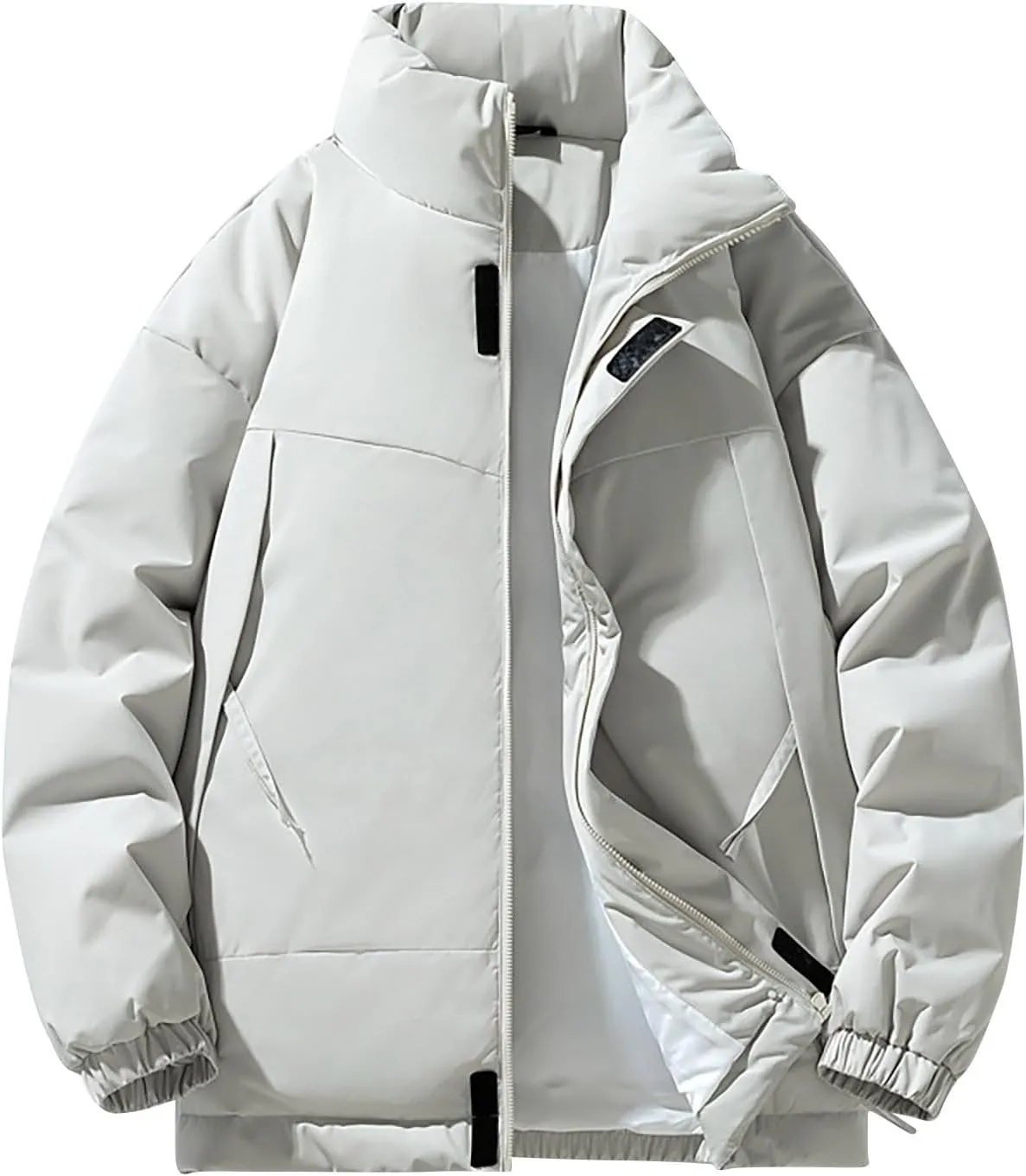 Men's Stand Collar Puffer Jacket Down Winter Coats Cotton Padded Waterproof Outerwear with Pockets