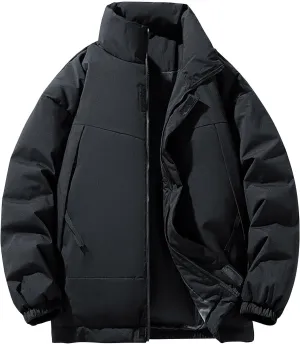 Men's Stand Collar Puffer Jacket Down Winter Coats Cotton Padded Waterproof Outerwear with Pockets