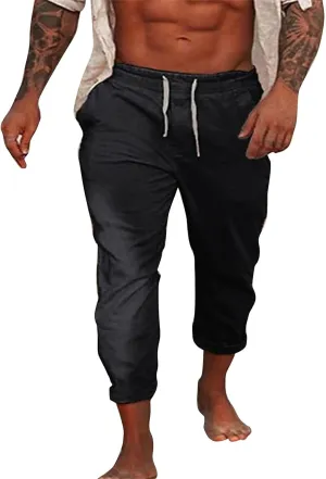 Men's Summer Cotton and Linen Solid Color Drawstring Loose Casual Outdoor Beach Pants 2025