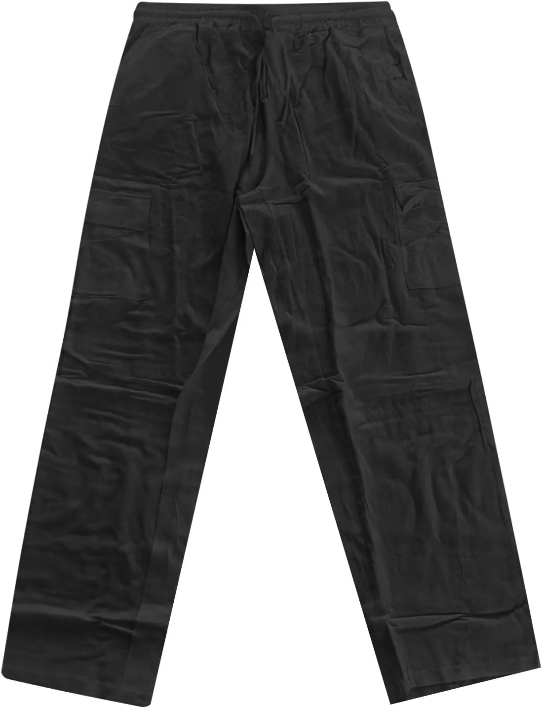 Men's Summer Cotton Pants Pull Rope Multi-Pocket Straight Leg Daily Outdoor Hemp Casual Pants 2025