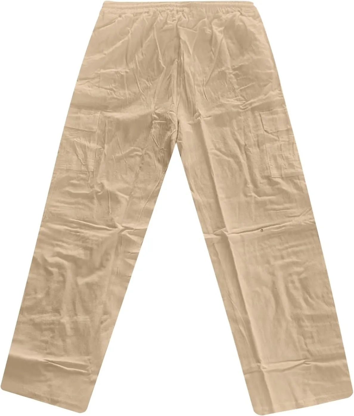 Men's Summer Cotton Pants Pull Rope Multi-Pocket Straight Leg Daily Outdoor Hemp Casual Pants 2025
