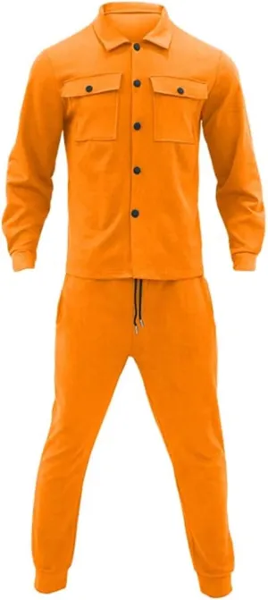 Mens Tactical Suit Sets 2 Piece Long Sleeve Button Up Running Shirt and Jogger Pants Athletic Jogging Outfits Set