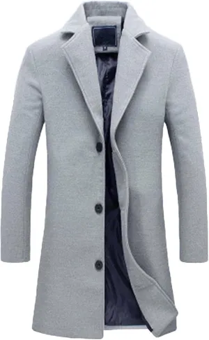 Mens Trench Coat Long Winter Overcoat Cable Knit Tunic Button Up Plain Shawl Overcoat Winter Casual Peacoat Jacket