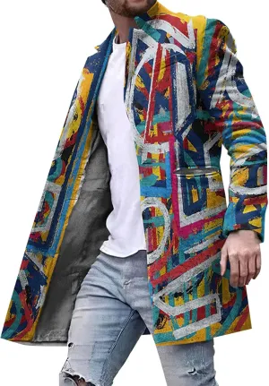 Men's Tweed Trench Coat Notched Collar Single Breasted Overcoat Vintage Big And Tall Warm Winter Plaid Midi Jackets