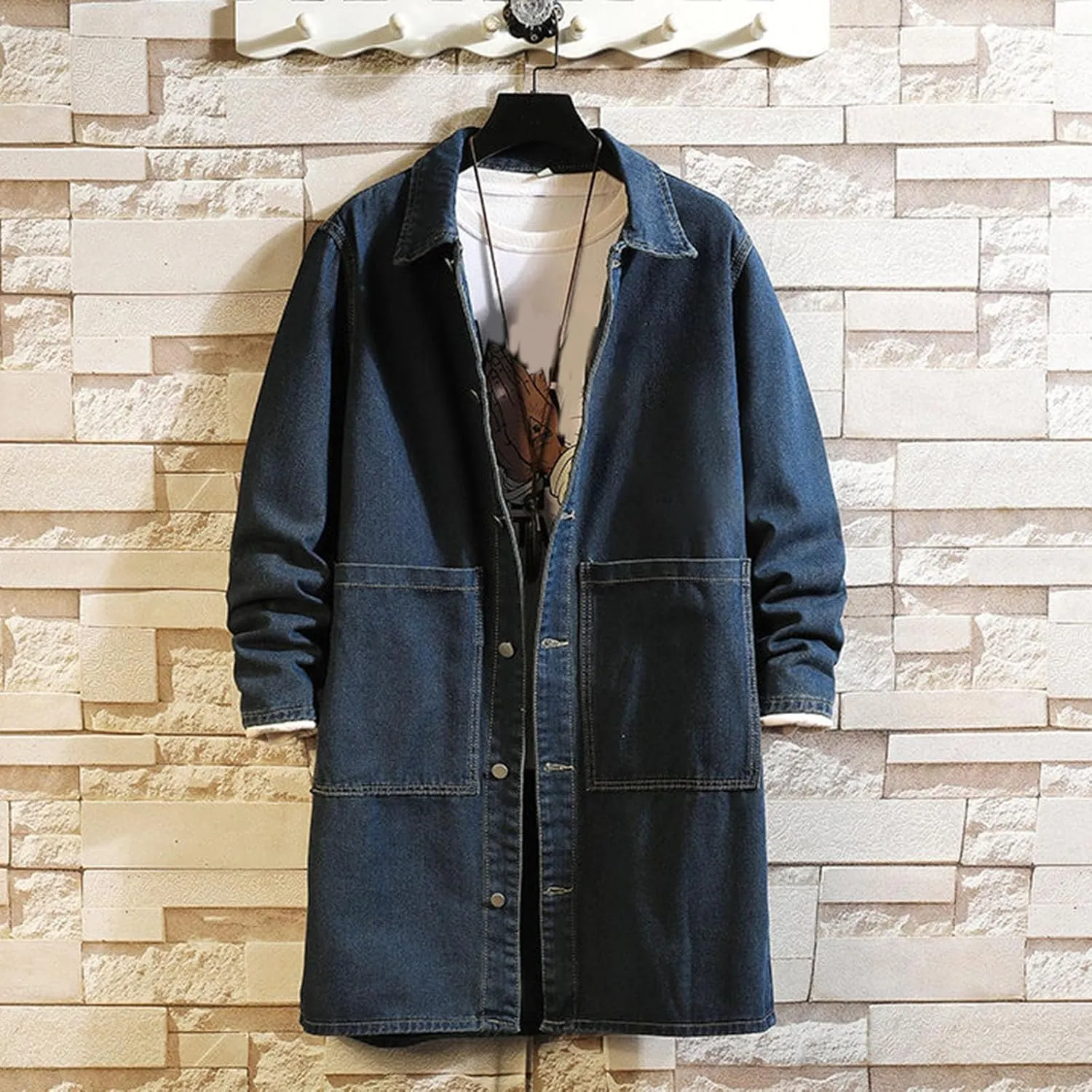Mens Winter And Autumn Loose Casual Denim Trench Coat Long Coat Weather Jacket Mens Jackets