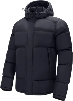 Men's Winter Hooded Down Coats Warm Puffer Jacket Cotton Padded Windproof Outerwear with Pockets