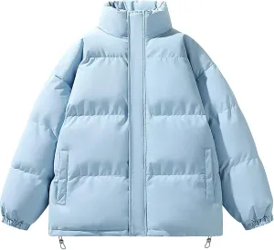 Men's Winter Warm Down Coats Stand Collar Puffer Jacket Cotton Padded Waterproof Outerwear with Pockets