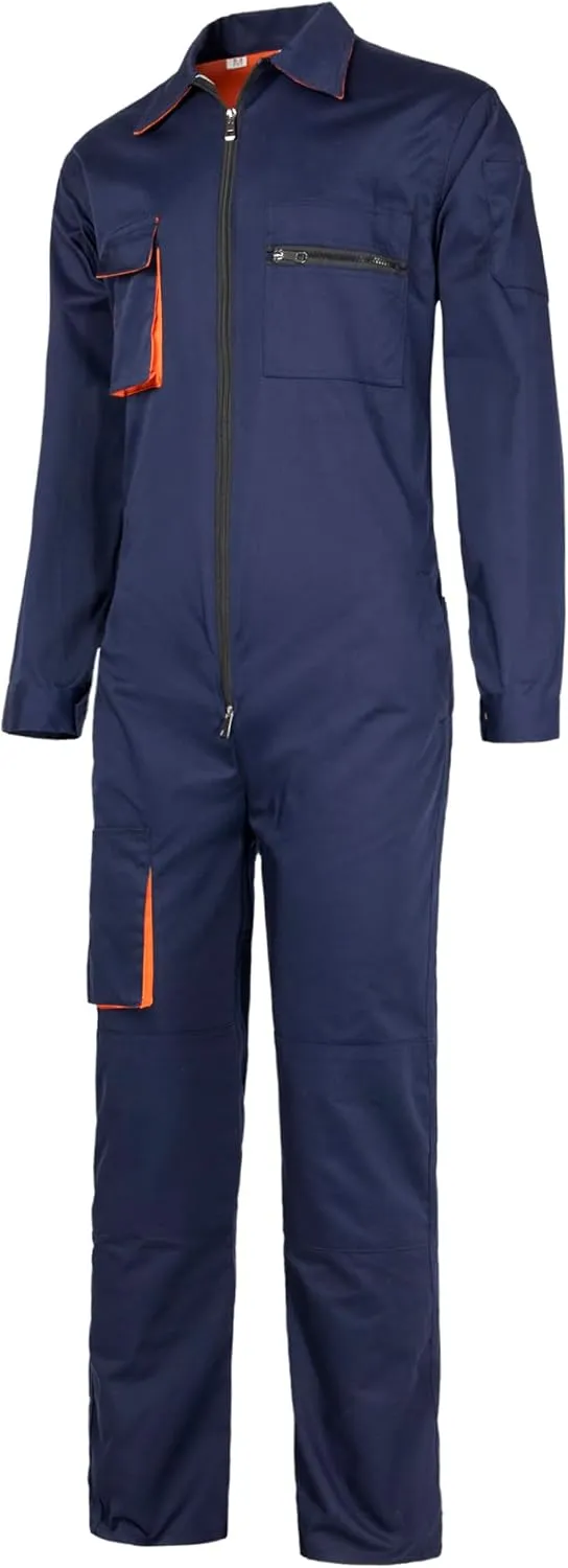 Mens Work Coveralls Long Sleeve Workwear Overalls Utility Zip-Front Coverall with Multi Pockets