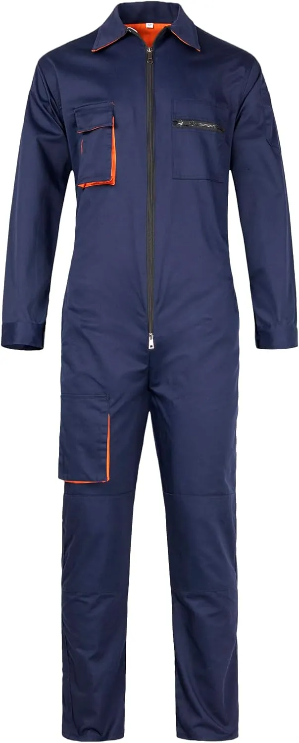 Mens Work Coveralls Long Sleeve Workwear Overalls Utility Zip-Front Coverall with Multi Pockets