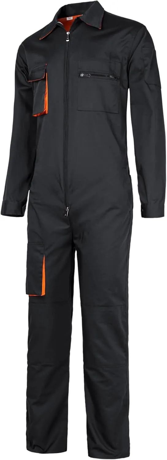 Mens Work Coveralls Long Sleeve Workwear Overalls Utility Zip-Front Coverall with Multi Pockets