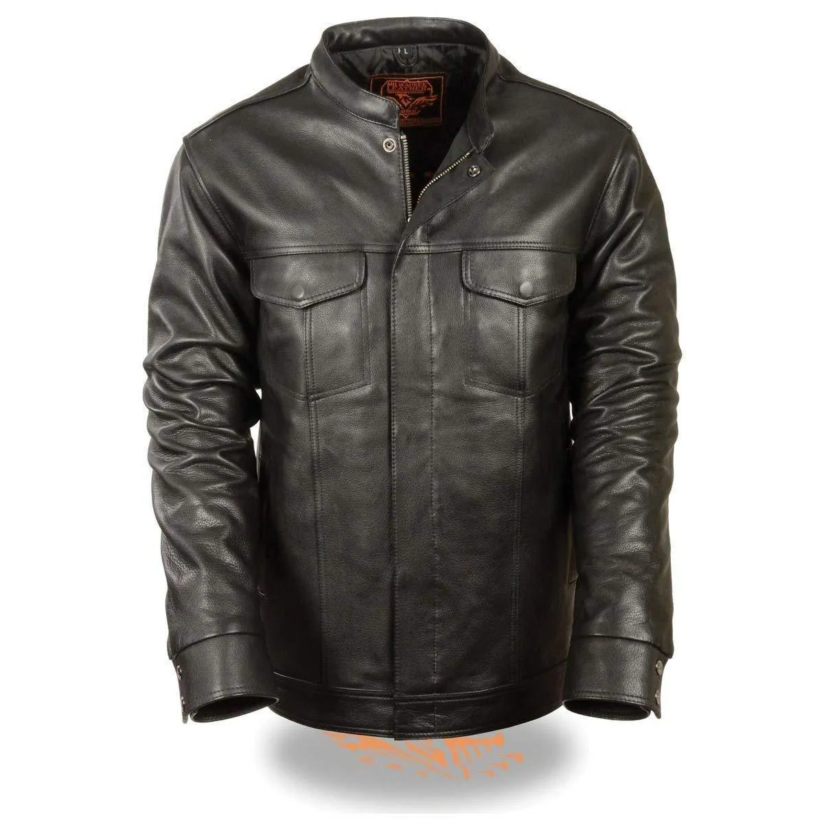 Milwaukee Leather Men's Club Style Zipper/Snap Front Black Leather Shirt with Gun Pockets