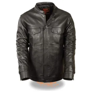 Milwaukee Leather Men's Club Style Zipper/Snap Front Black Leather Shirt with Gun Pockets