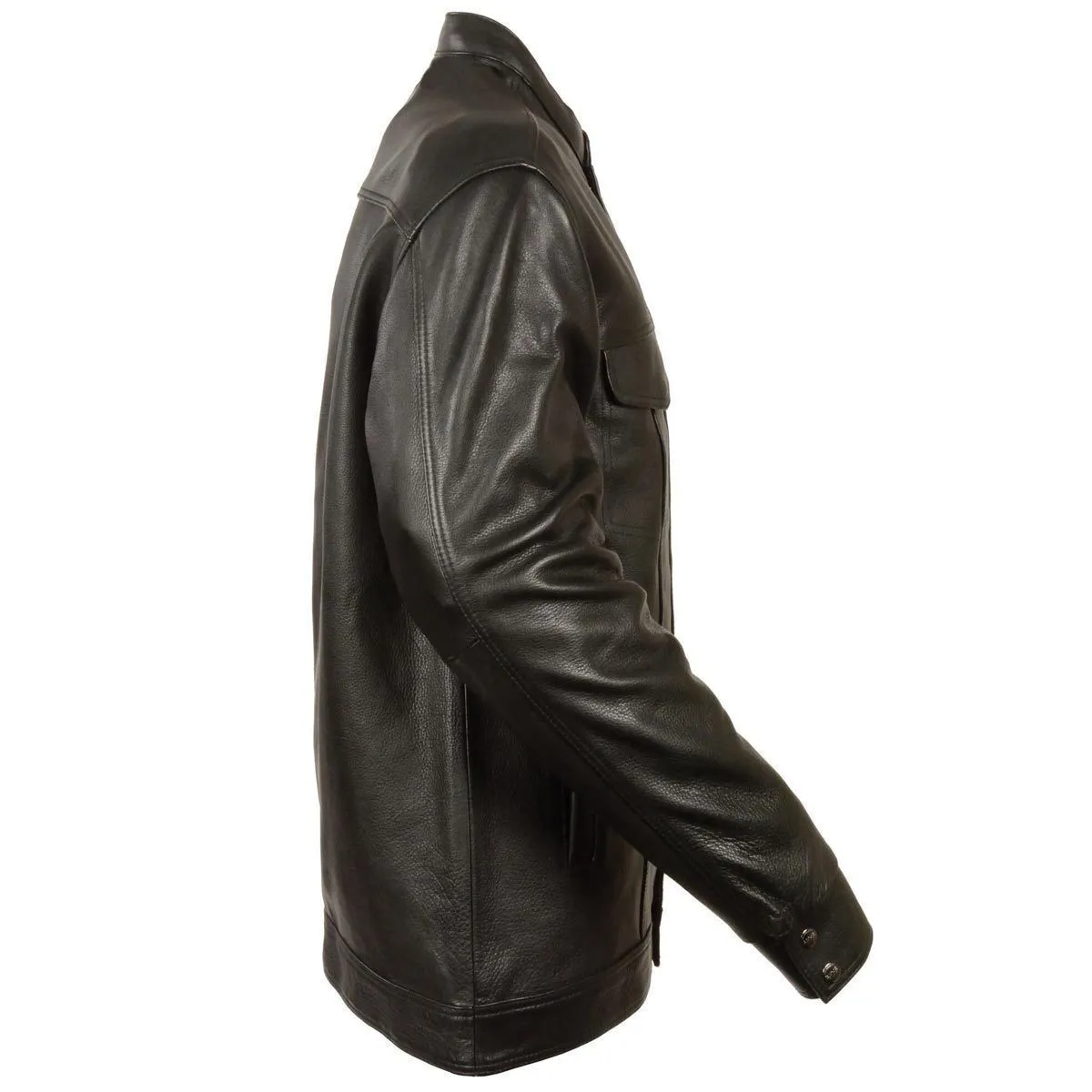 Milwaukee Leather Men's Club Style Zipper/Snap Front Black Leather Shirt with Gun Pockets