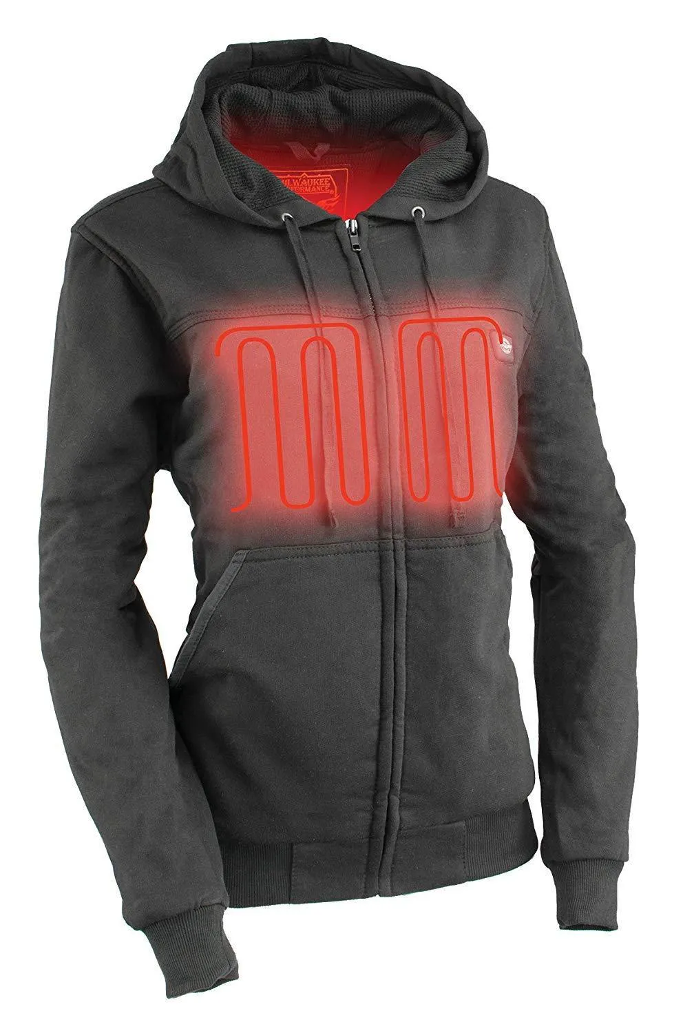 Milwaukee Performance-MPL2713SET-Women Black Zipper Front Heated Hoodie w/ Front & Back Heating Elements and portable battery pack included