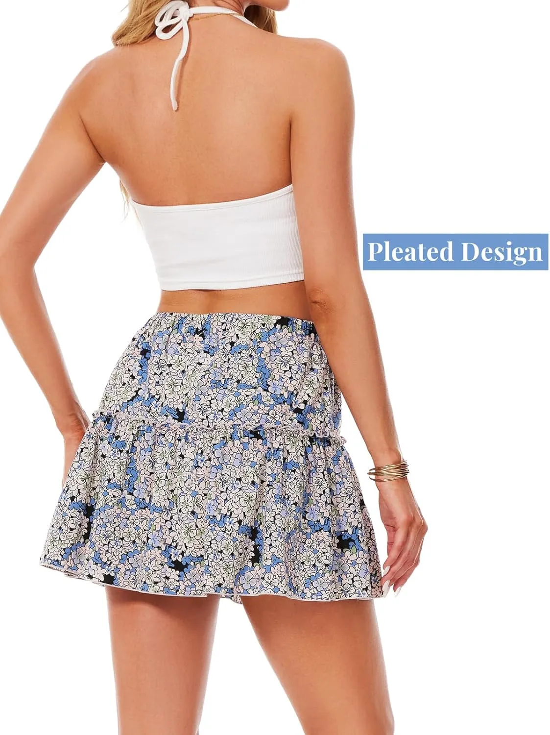 Mini Skirts for Women High Waisted Ruffle Skirt Cute Casual Layered Shorts Flowy Skort for Beach Holiday Summer