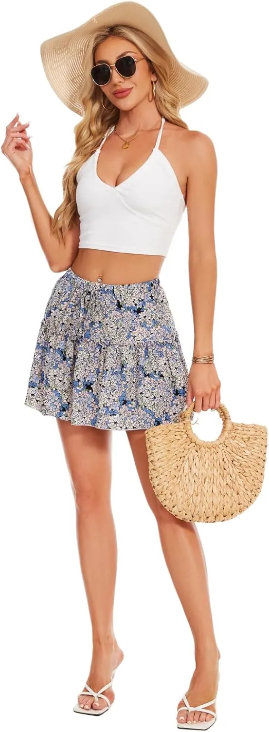 Mini Skirts for Women High Waisted Ruffle Skirt Cute Casual Layered Shorts Flowy Skort for Beach Holiday Summer
