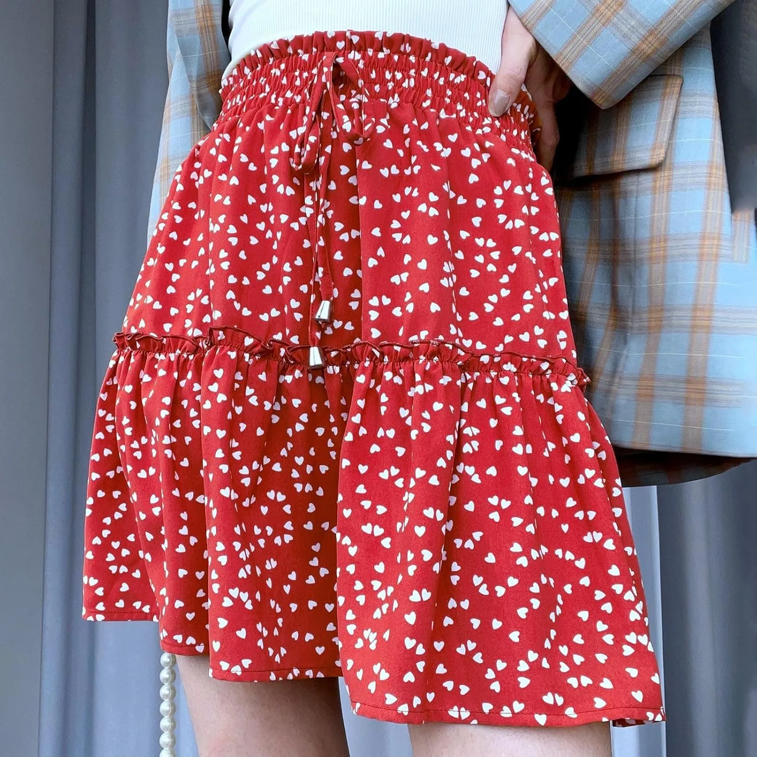 Mini Skirts for Women Trendy Summer Floral Short Skirts Drawstring High Rise Boho Beach Flowy Pleated A Line Skorts