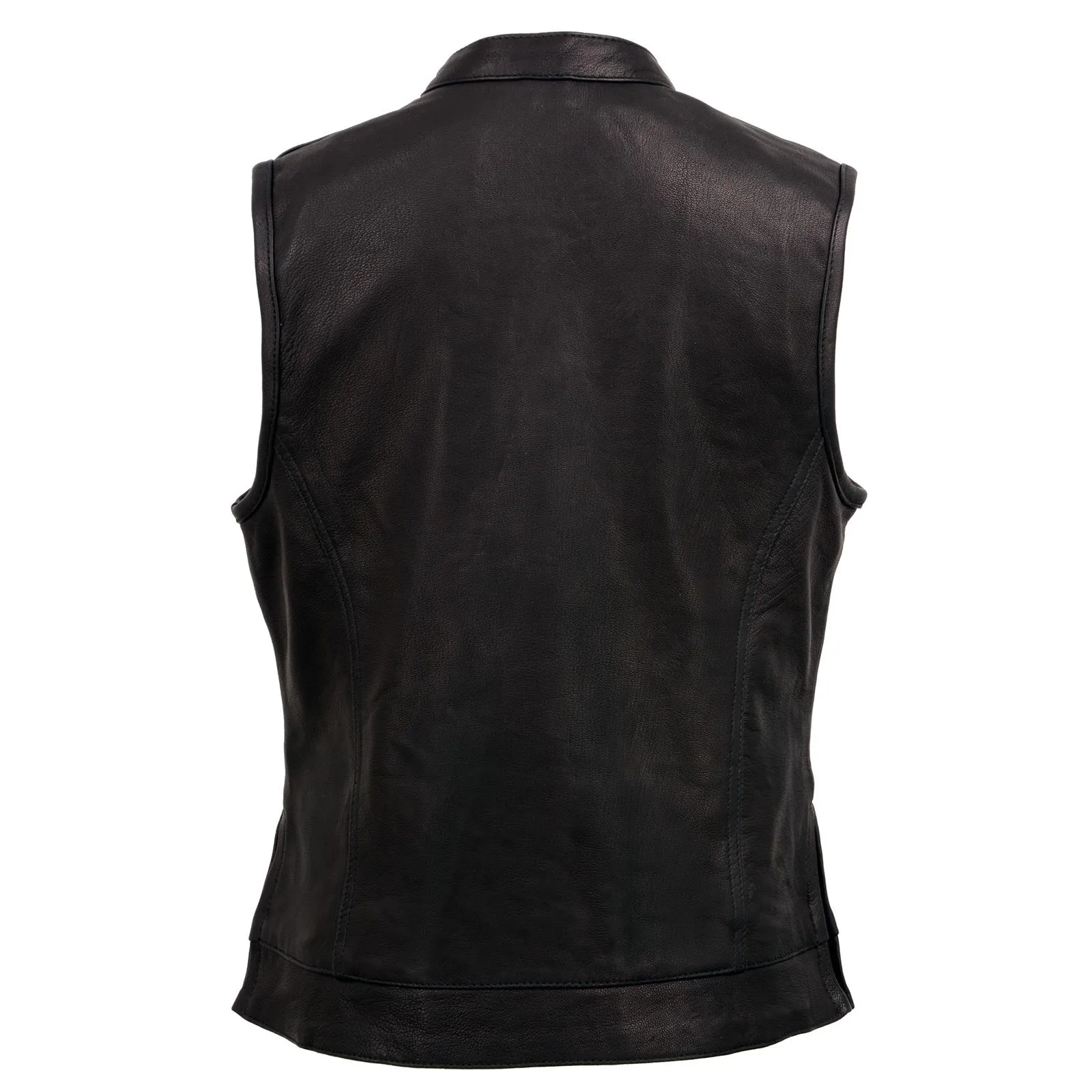 MLL4512 Women’s Black Leather 'Lashes' Club Style Motorcycle Rider Vest W/ Concealed Dual Closure