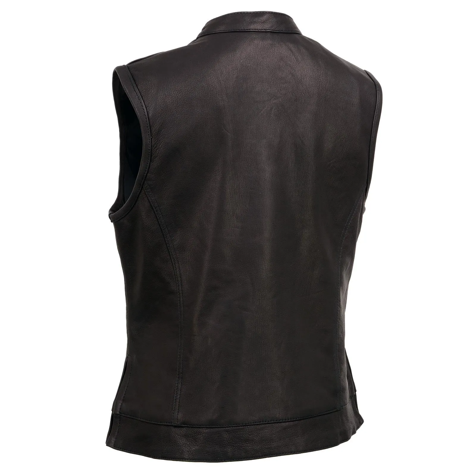 MLL4512 Women’s Black Leather 'Lashes' Club Style Motorcycle Rider Vest W/ Concealed Dual Closure