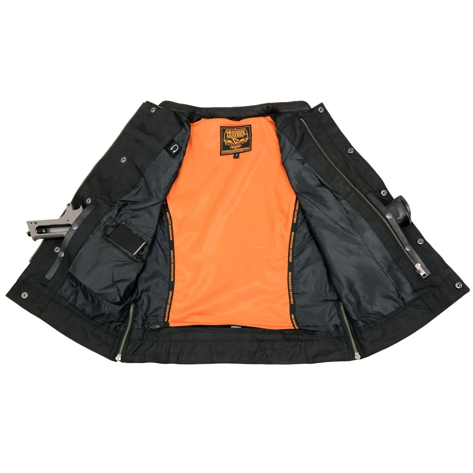 MLL4512 Women’s Black Leather 'Lashes' Club Style Motorcycle Rider Vest W/ Concealed Dual Closure