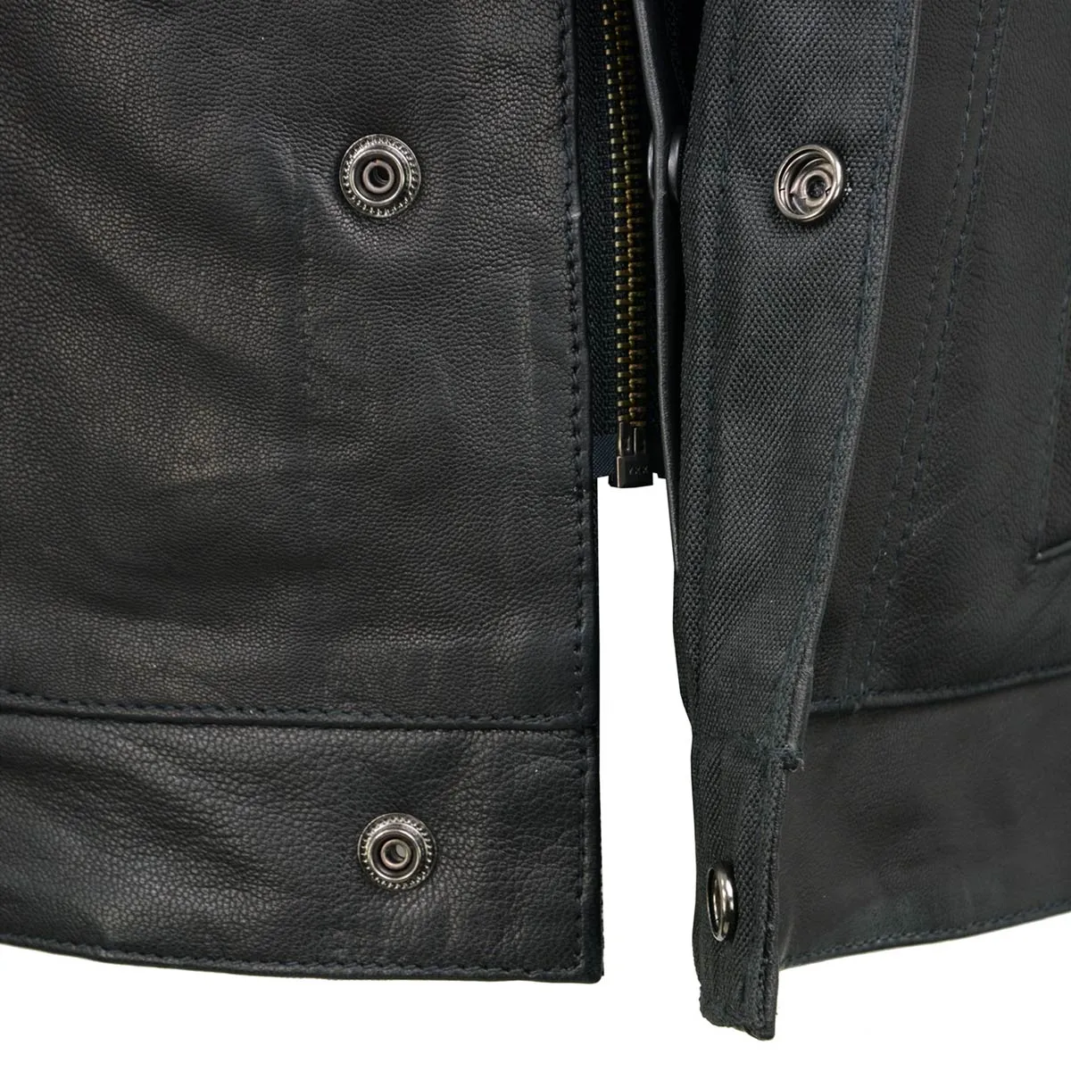MLL4512 Women’s Black Leather 'Lashes' Club Style Motorcycle Rider Vest W/ Concealed Dual Closure