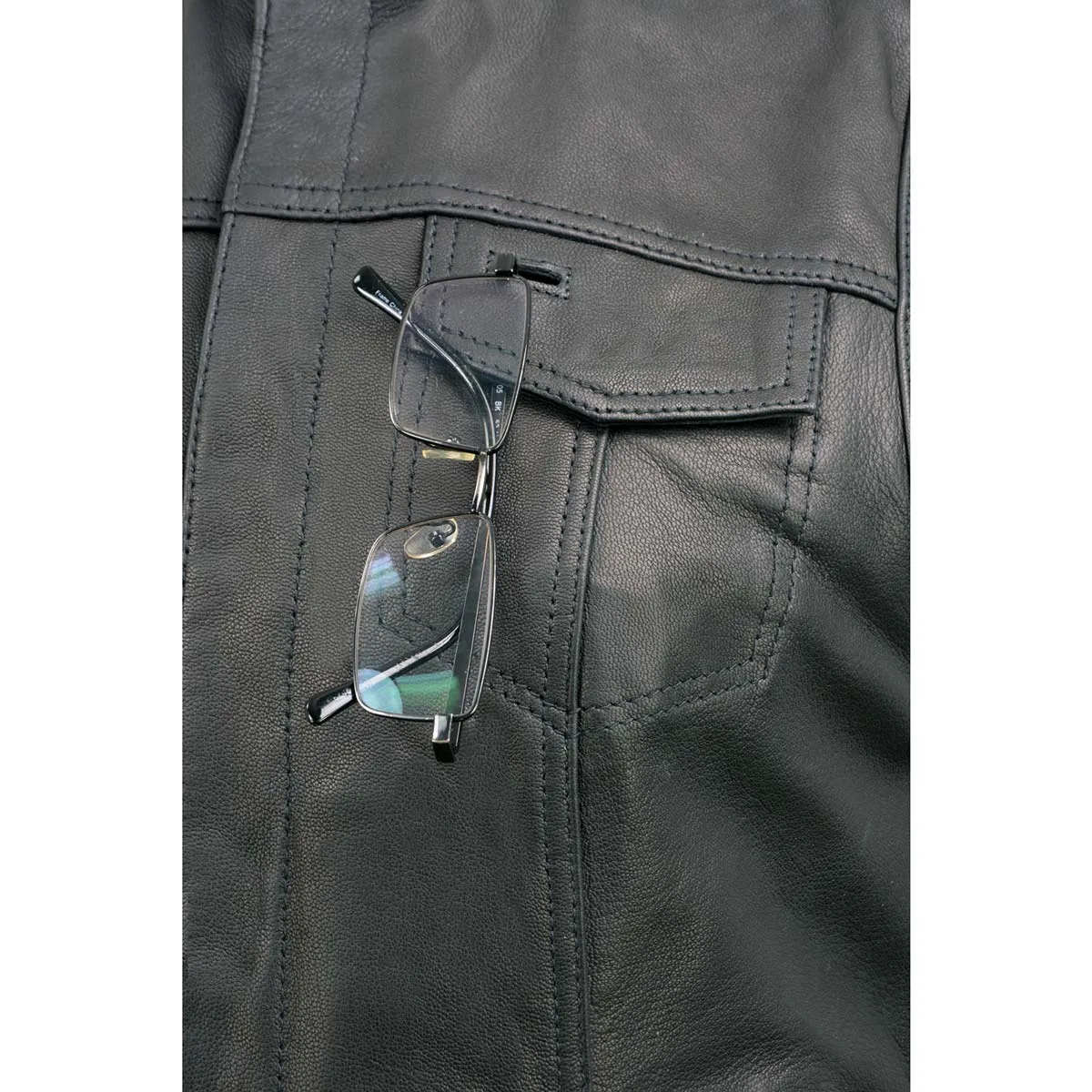 MLL4512 Women’s Black Leather 'Lashes' Club Style Motorcycle Rider Vest W/ Concealed Dual Closure