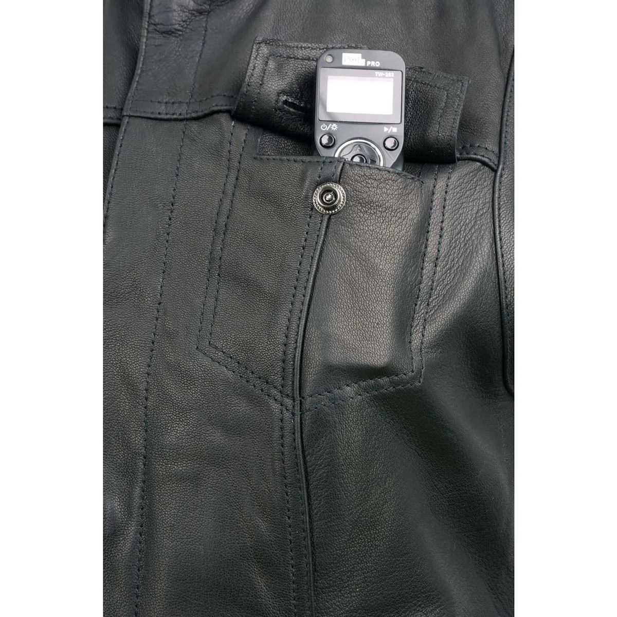 MLL4512 Women’s Black Leather 'Lashes' Club Style Motorcycle Rider Vest W/ Concealed Dual Closure