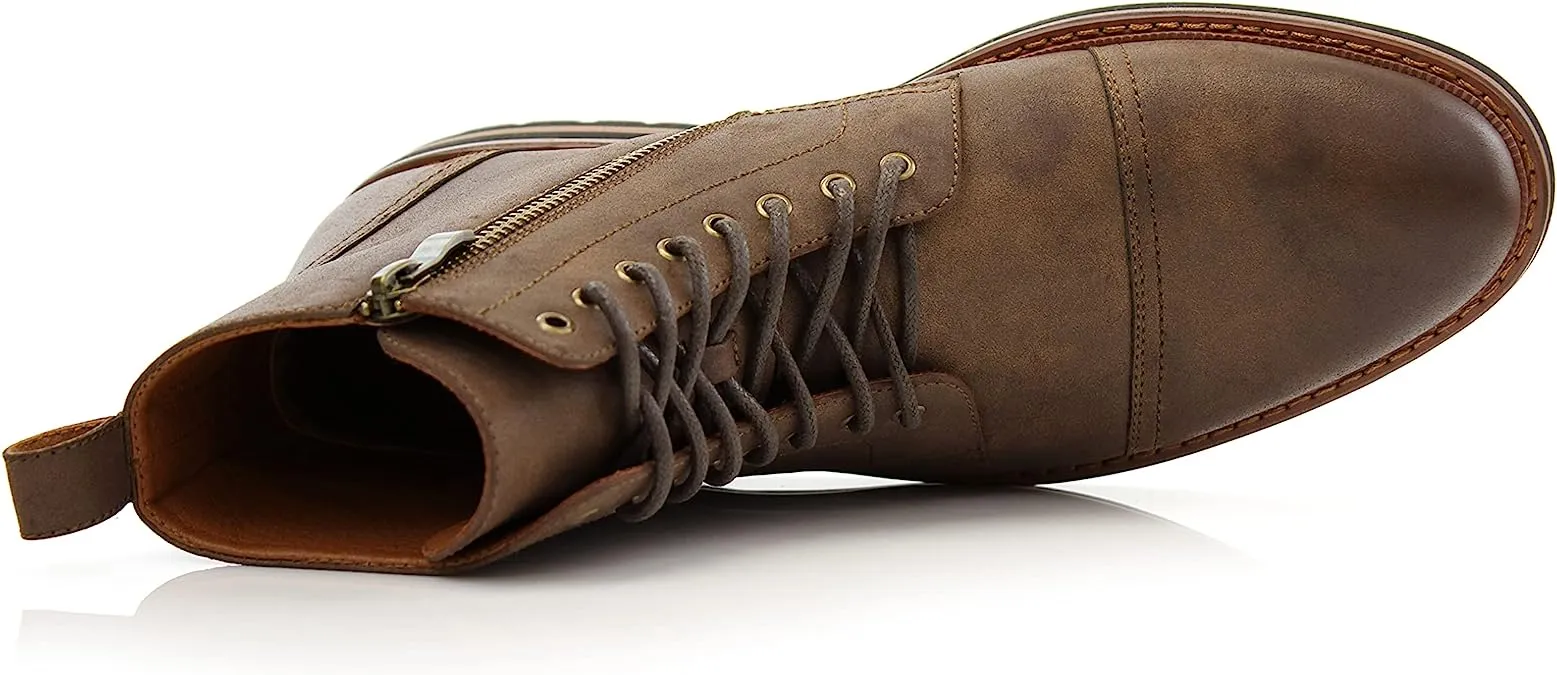 Mocha Woolen and Leather Lace-up Fashion Chukka Boots with Zipper Closure
