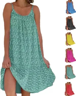 OWTERY Camibloom Floral Printed Camisole Dress for Women, Summer Loose Fit Sleeveless Beach Mini Short Dresses Cami Dress (Green,XL)