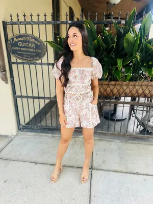 Paisley Square Neck Top- Cream