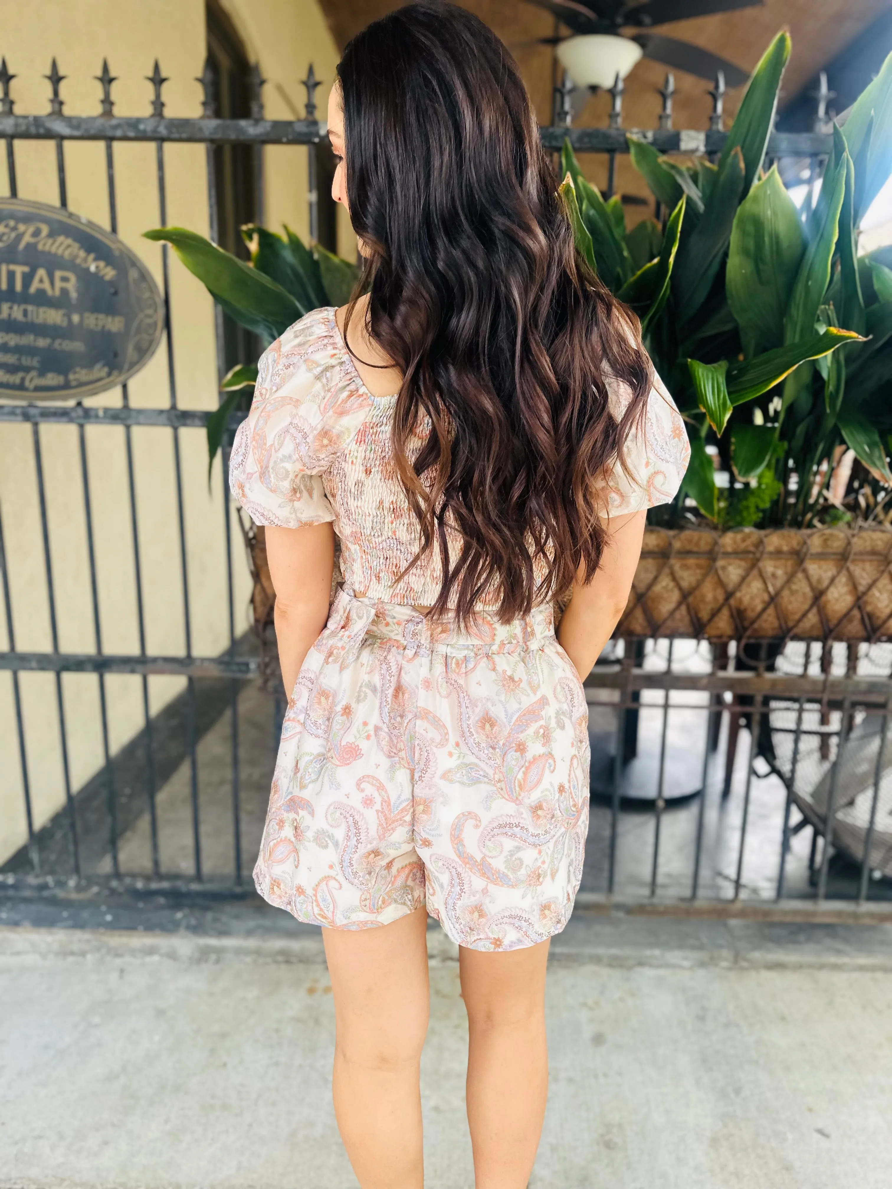 Paisley Square Neck Top- Cream