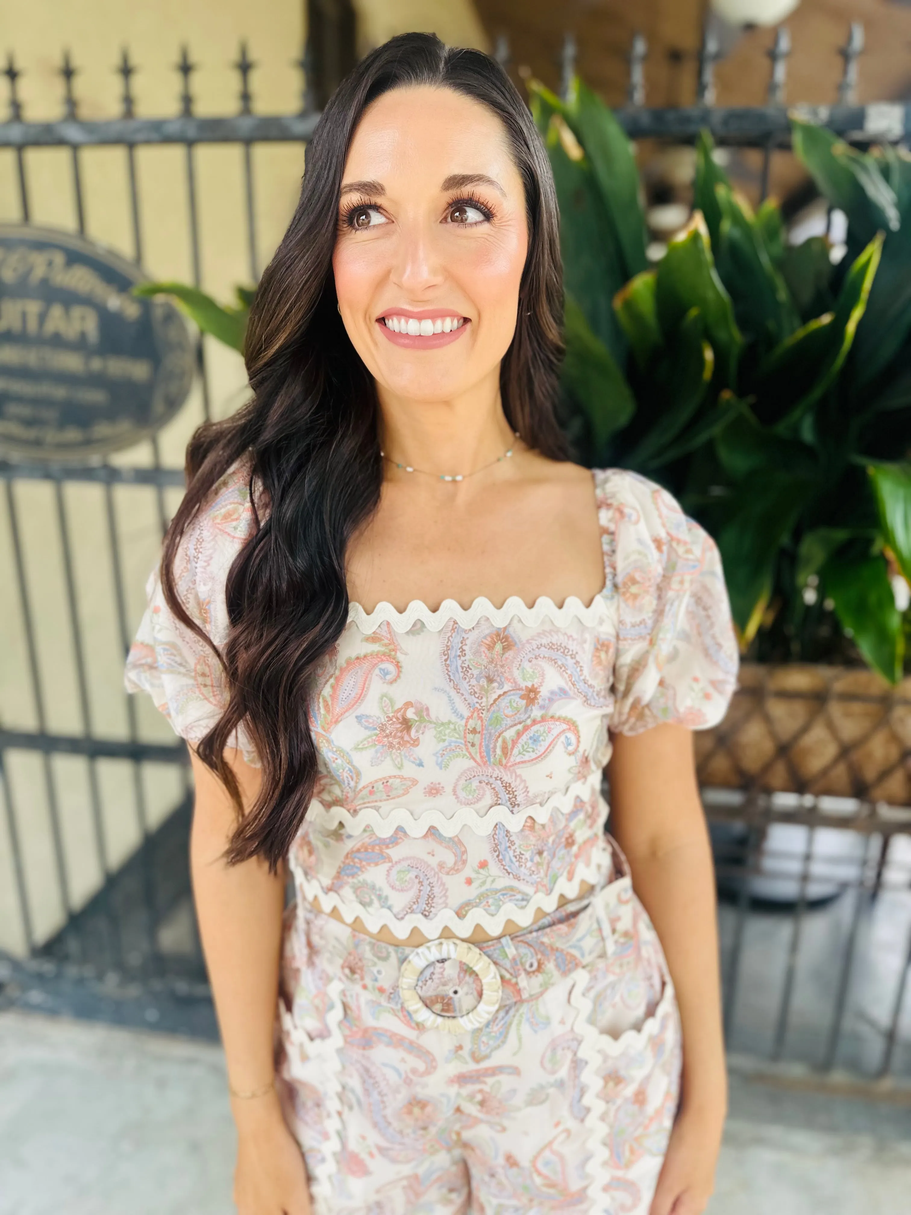 Paisley Square Neck Top- Cream