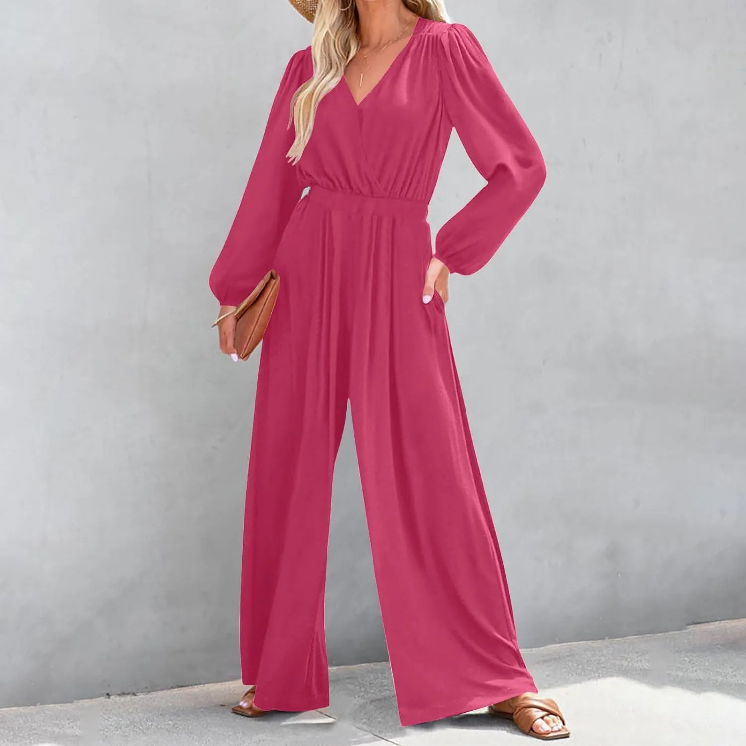Pants for Women Summer Fall Loose Fit Pleated Flare Wide Leg Coveralls Pants One Piece Women 2025