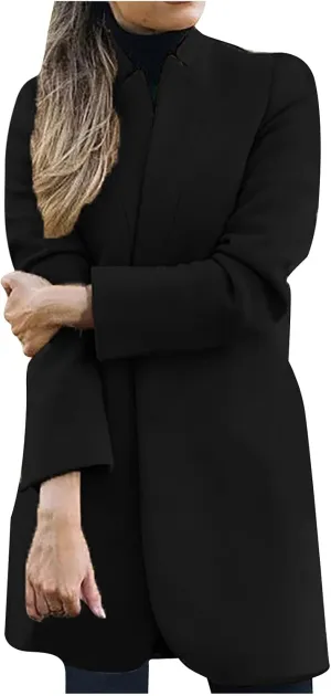 Plus Size Business Cardigans for Women Wool Blend Trench Coats Open Front Stand Collar Long Sleeve Casual Outerwear